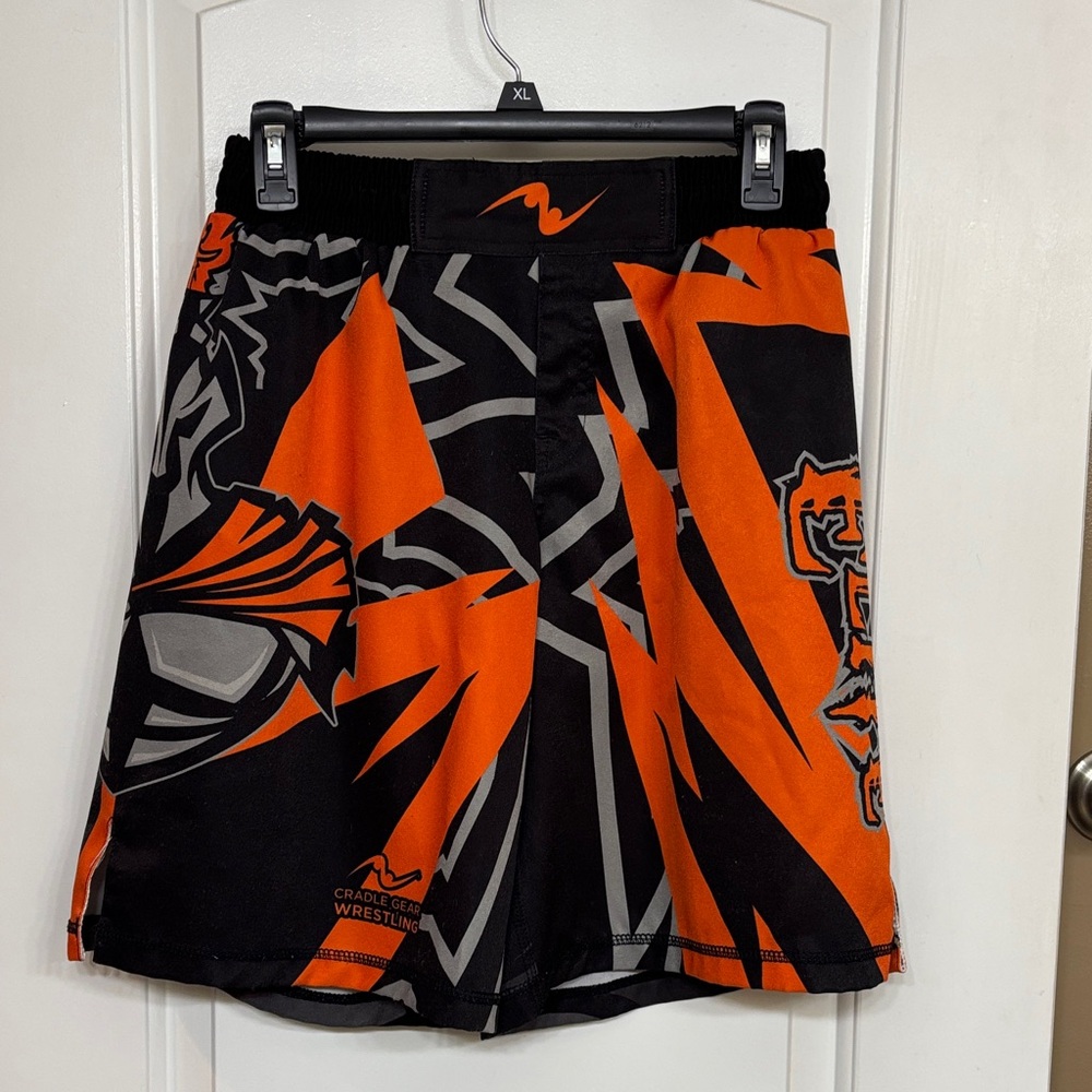 Men's Cradle Gear Wrestling Athletic Shorts - Black Grey and Orange Size Medium